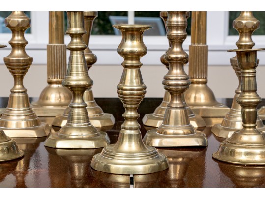 Lot Of 13 Vintage - Antique Brass Candlesticks