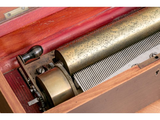 Antique Brass, Painted Wood And Glass Hinged Music Box