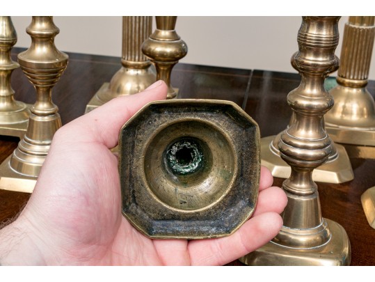 Lot Of 13 Vintage - Antique Brass Candlesticks