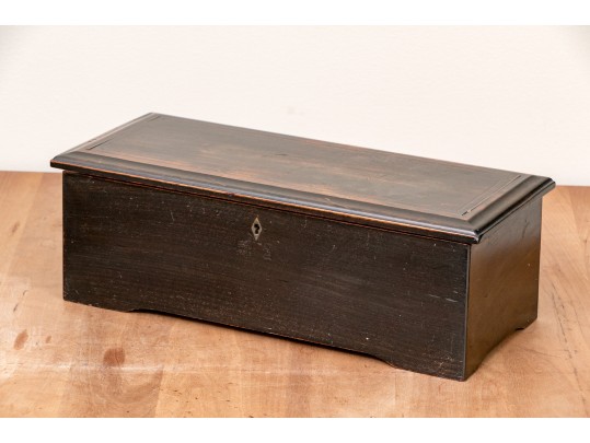 Antique Brass, Painted Wood And Glass Hinged Music Box