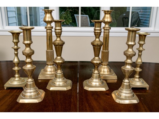 Lot Of 13 Vintage - Antique Brass Candlesticks
