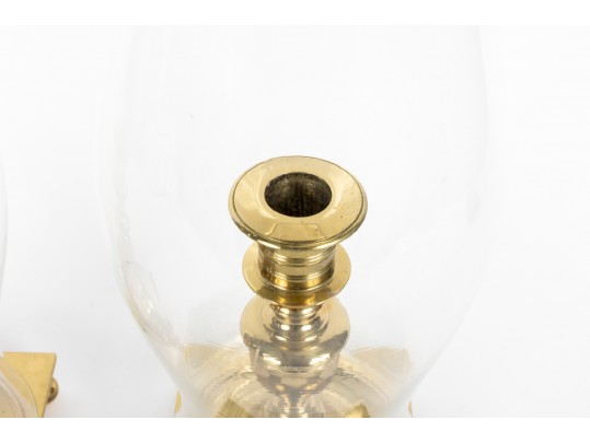 Virginia Metalcrafters Newport Large Brass Hurricane Candlesticks