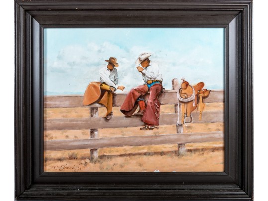 Claudio Janni (Italian-American, 1940-2021) Oil On Canvas, Cowboy Smoke Break