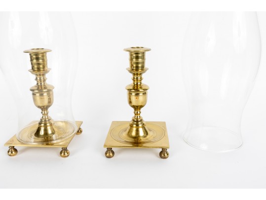 Virginia Metalcrafters Newport Large Brass Hurricane Candlesticks