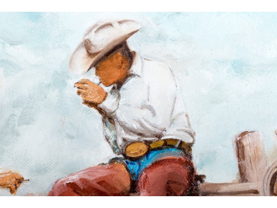 Claudio Janni (Italian-American, 1940-2021) Oil On Canvas, Cowboy Smoke Break
