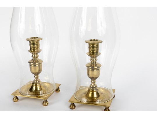 Virginia Metalcrafters Newport Large Brass Hurricane Candlesticks