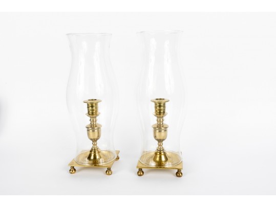 Virginia Metalcrafters Newport Large Brass Hurricane Candlesticks