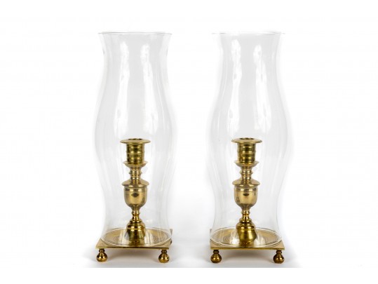 Virginia Metalcrafters Newport Large Brass Hurricane Candlesticks