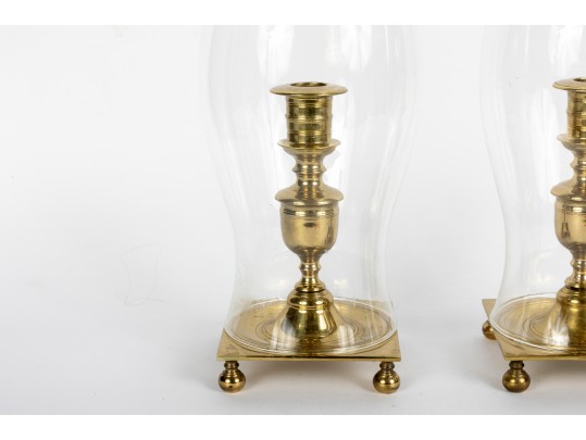 Virginia Metalcrafters Newport Large Brass Hurricane Candlesticks
