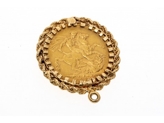 1880 British Gold Coin In 14K Pendant
