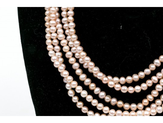 Pale Pink Freshwater Pearl And Sterling Necklaces And Bracelet Set