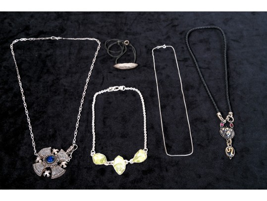 Group Of Five Interesting Sterling Necklaces