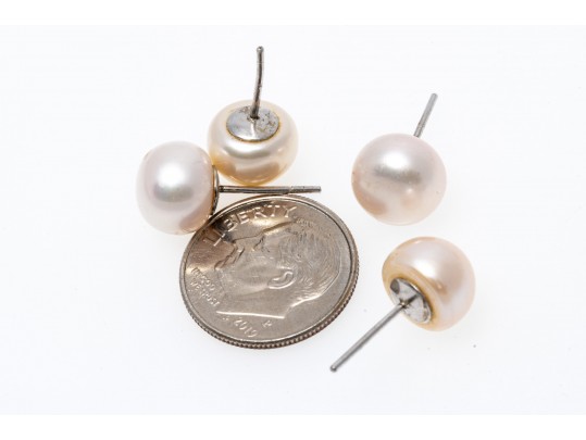 Six Sterling And Cultured Pearl Stud Earrings