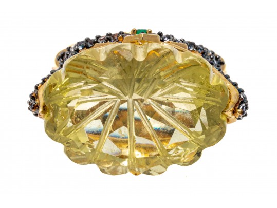 Unique Sterling Ring Set With Facted Citrine, Size 6.25