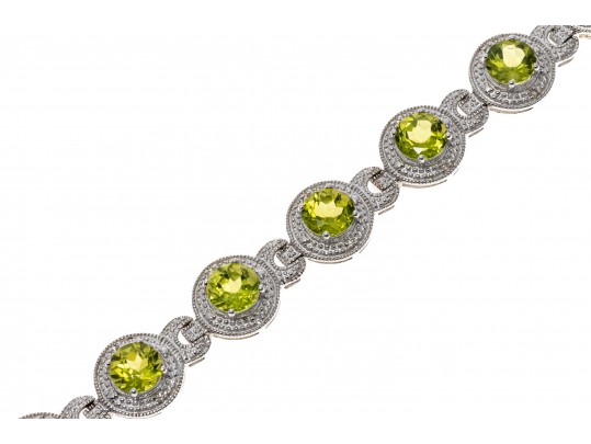 Contemporary Sterling And Peridot Line Bracelet 
