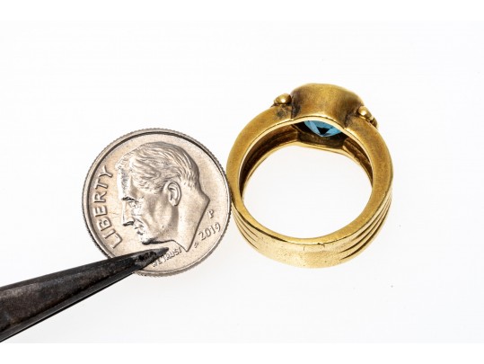 18K Topaz And Diamond Wide Band Ring, Size 5.25