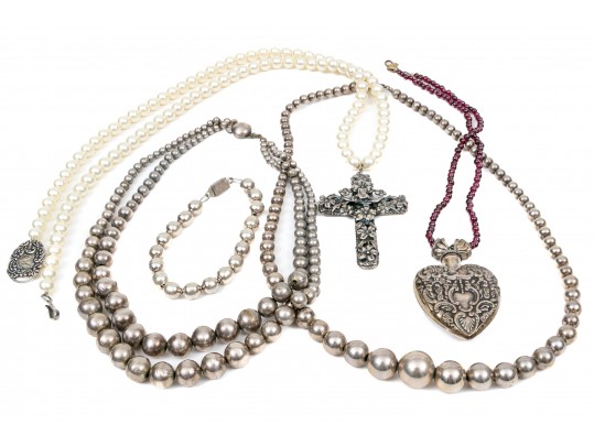 Classic Sterling And Beaded Necklaces And Bracelet