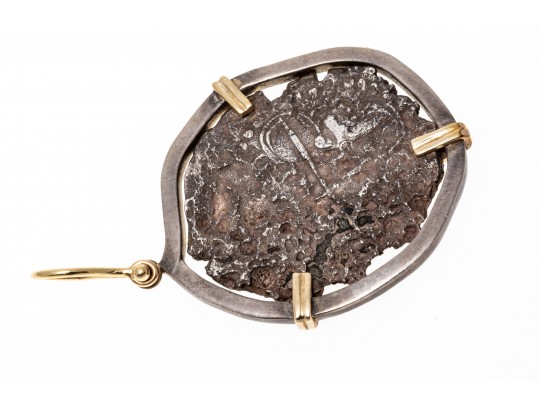 Antique Coin In Sterling And 14K Pendant