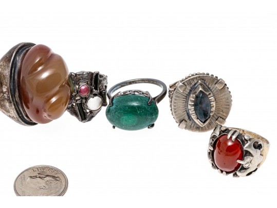Lot Of Ten Assorted Colorful Agate And Silver Jewelry Pieces