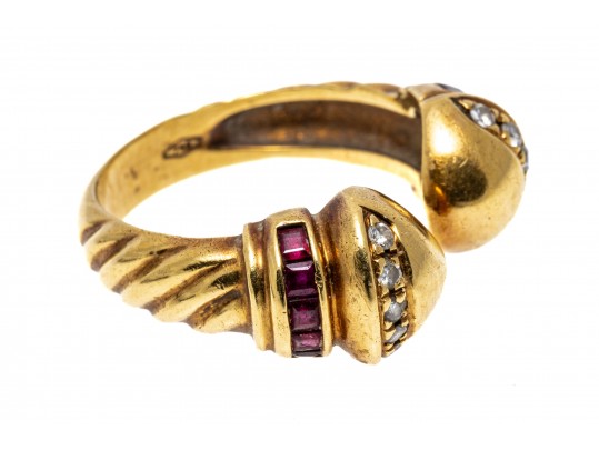 18K Open Diamond And Ruby Ring, Size 7.5