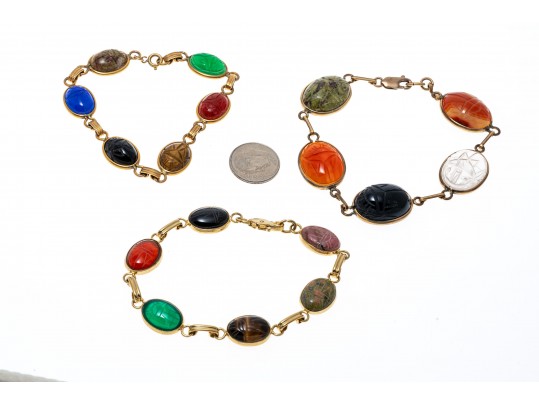 Lot Of Assorted Gold Filled Scarab Jewelry Pieces, Plus One Intaglio