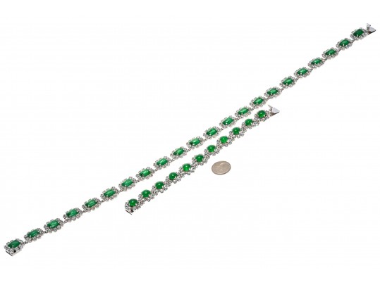 Vintage Christian Dior Rich Green Glass Necklace And Bracelet Set