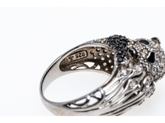 Lot Of Three Sterling Silver And CZ Jewelry Pieces, Including Panda Motif Jewelry