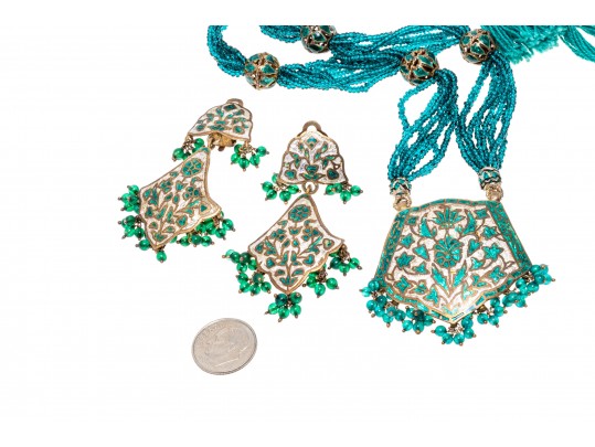 Lot Of Assorted Indian Motif Jewelry Pieces, Including Enamels And Opaque Rubies