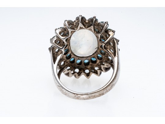 Stunning Moonstone And Topaz Sterling Ring, 7