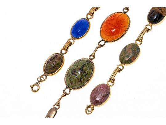 Lot Of Assorted Gold Filled Scarab Jewelry Pieces, Plus One Intaglio