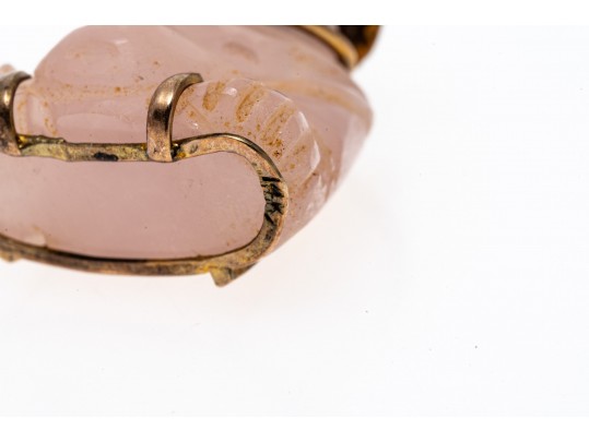 14K And Carved Rose Quartz Buddha Pendant