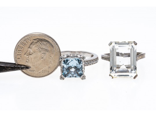 Lot Of Two Sterling Silver Quartz And Blue Topaz And CZ Rings