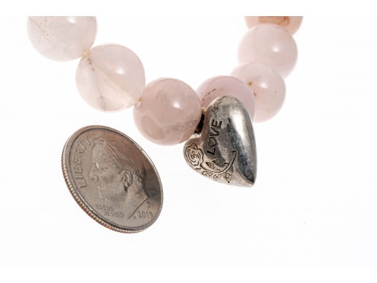 Lot Of Pretty Rose Quartz Themed Jewelery, Including A Heart Motif Bracelet