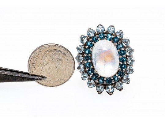 Stunning Moonstone And Topaz Sterling Ring, 7