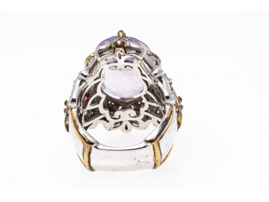 Amethyst, Pink Tourmaline And Sterling SIlver Ring