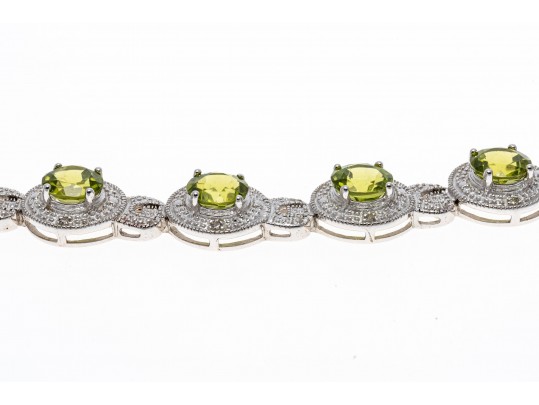 Contemporary Sterling And Peridot Line Bracelet 