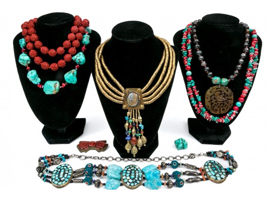 Large Group Of Colorful Turquoise And Cinnabar Jewelry
