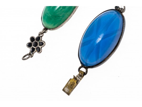 Two Blue And Green Glass Sterling Bracelets
