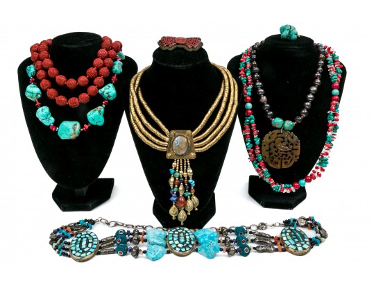 Large Group Of Colorful Turquoise And Cinnabar Jewelry