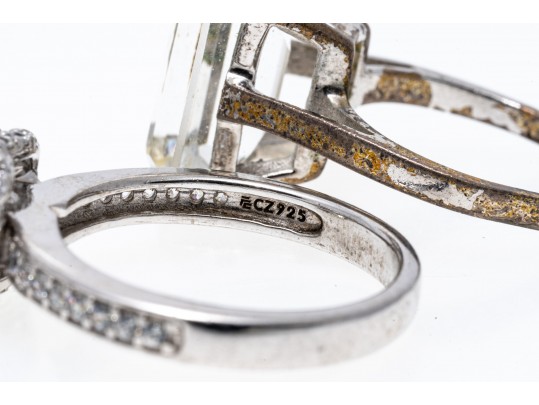 Lot Of Two Sterling Silver Quartz And Blue Topaz And CZ Rings