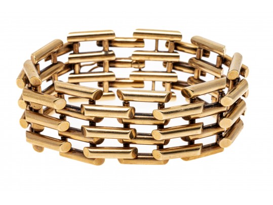 14K Open Bar Styled Wide Link Bracelet
