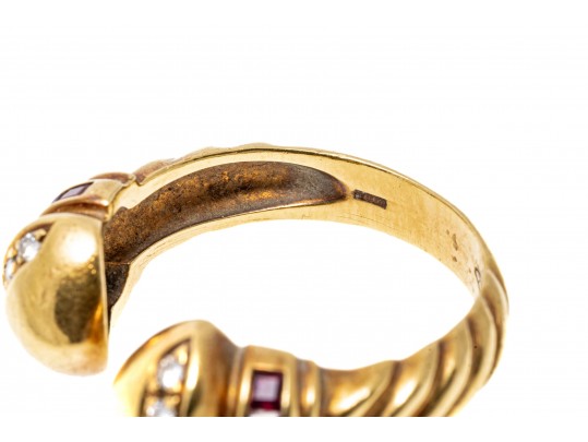 18K Open Diamond And Ruby Ring, Size 7.5