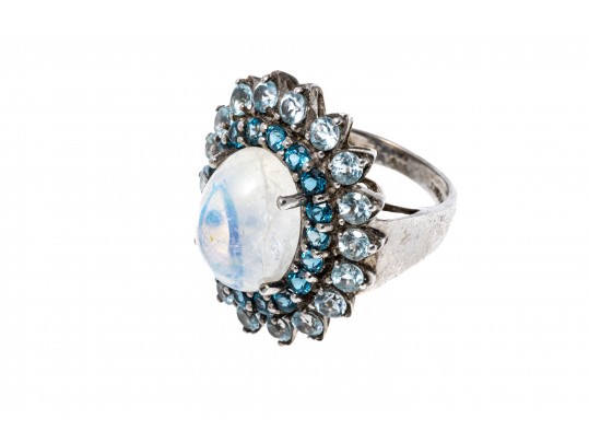 Stunning Moonstone And Topaz Sterling Ring, 7