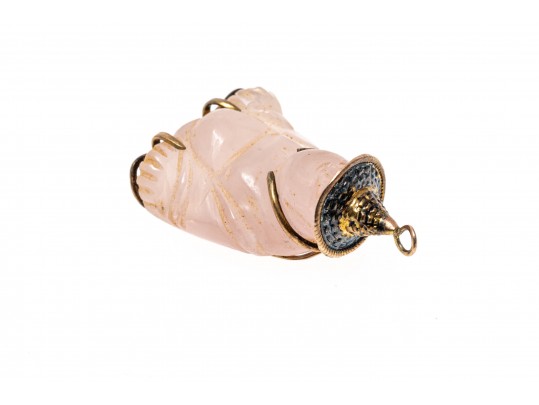 14K And Carved Rose Quartz Buddha Pendant