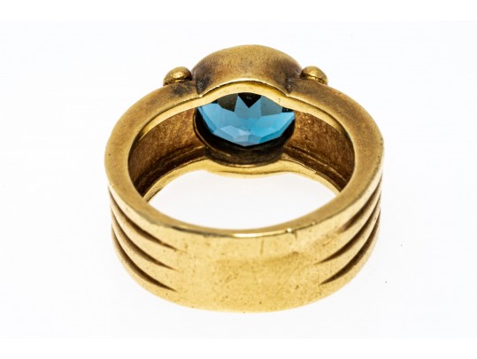 18K Topaz And Diamond Wide Band Ring, Size 5.25