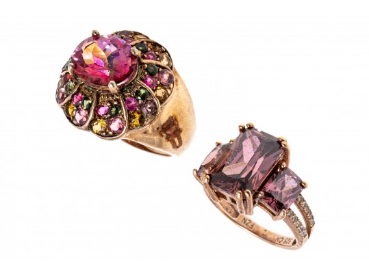 Lot Of Sterling Silver Rose Vermeil, CZ And Mystic Topaz Jewelry Pieces