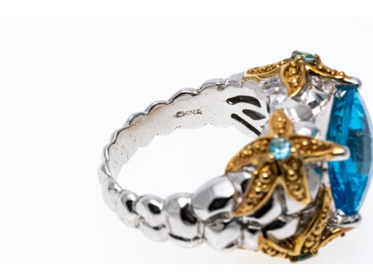 Sterling And Bright Topaz Ornate Ring, Size 6.25