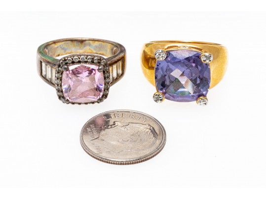 Lot Of Ten Assorted Colorful Sterling Silver Rings