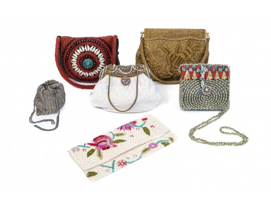 Six Classic Colorful Beaded Hand Bags 