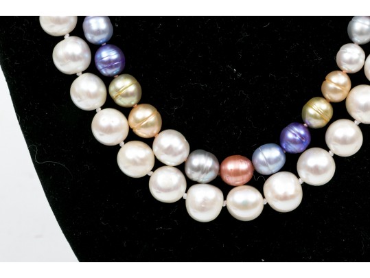 White And Multi-Colored Cultured Pearls Necklaces